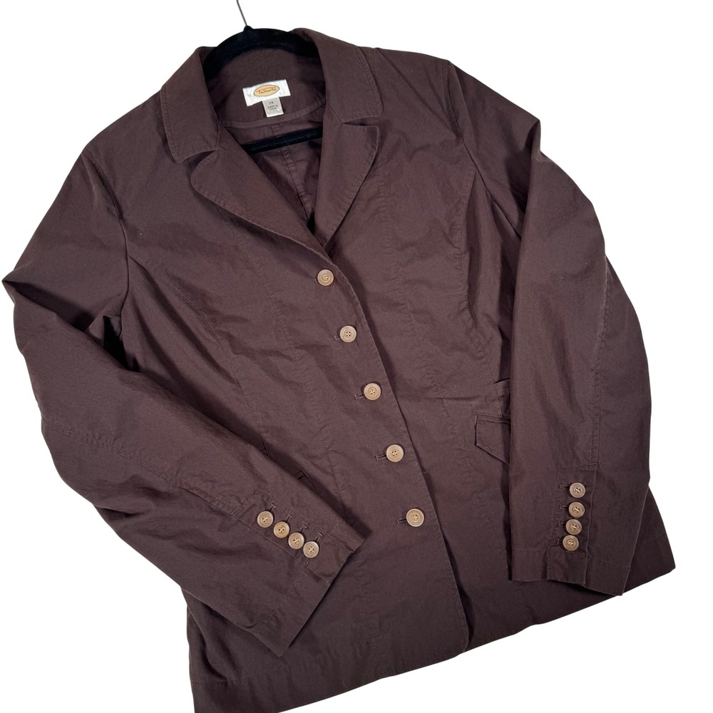 Talbots Blazer Womens 14 Brown Cotton Blend Button Front Jacket Career Classic